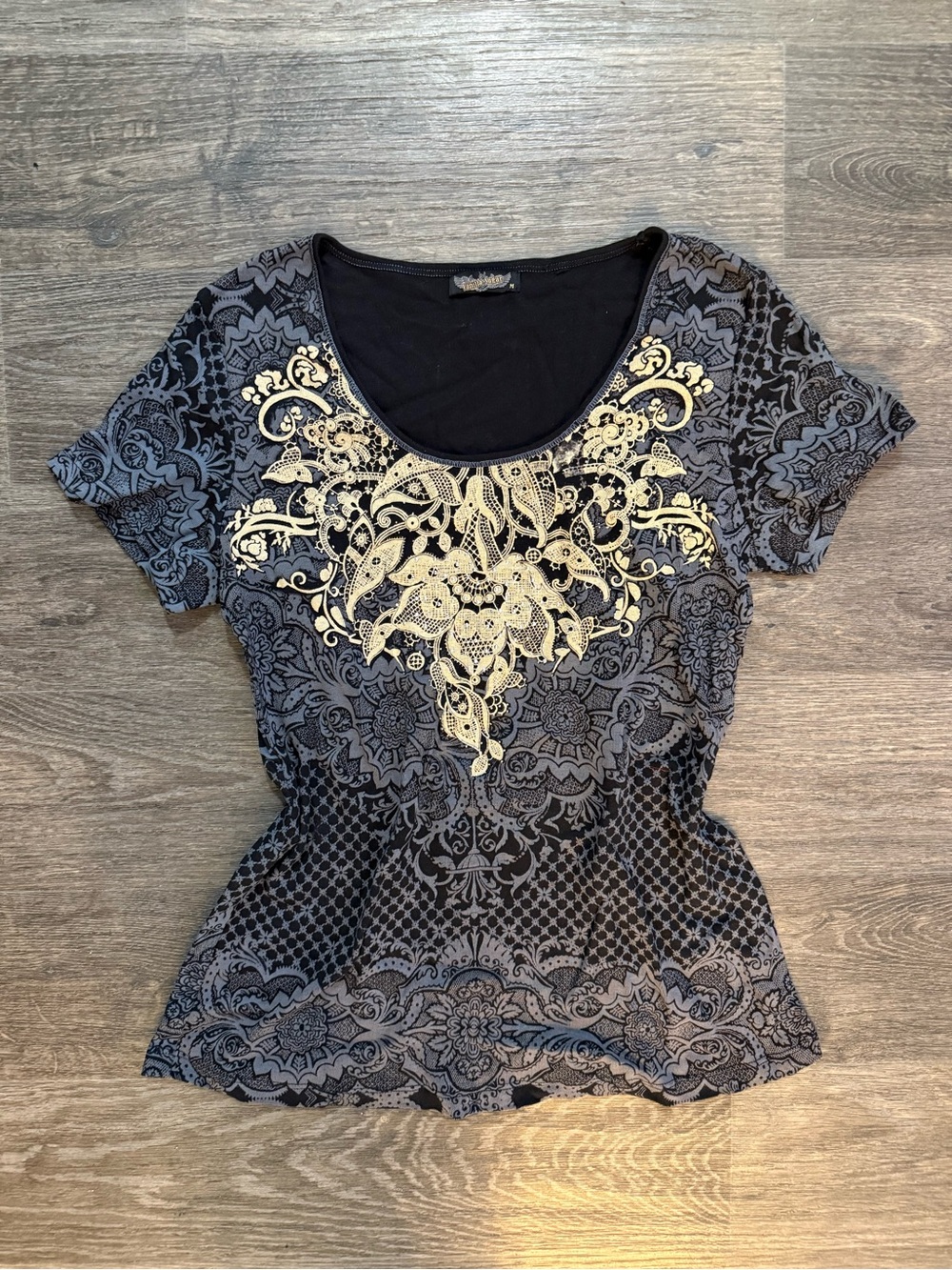 Women's Y2K Scoop Neck Top with Gold Embellishment